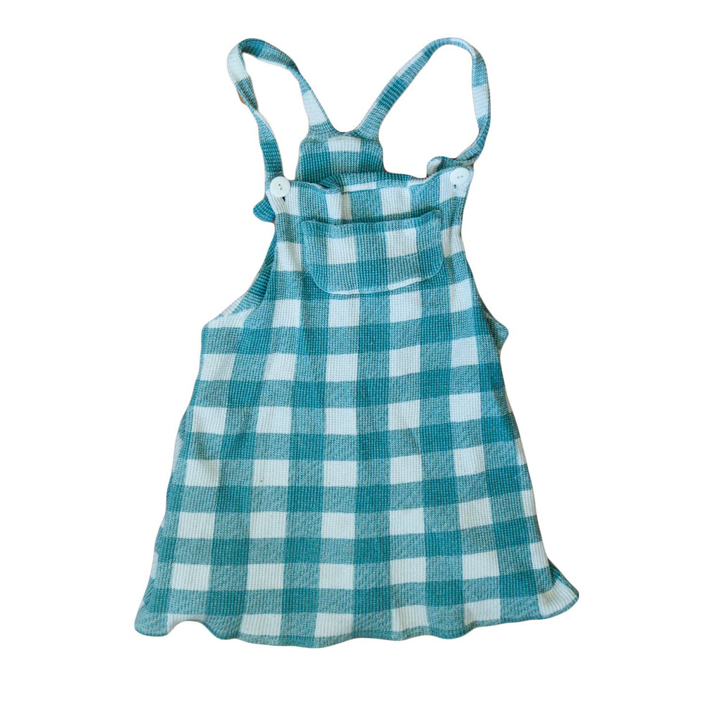 VINTAGE COTTAGE CORE PLAID STRETCHY BUTTON TOP TANK TOP DRESS SZ 14